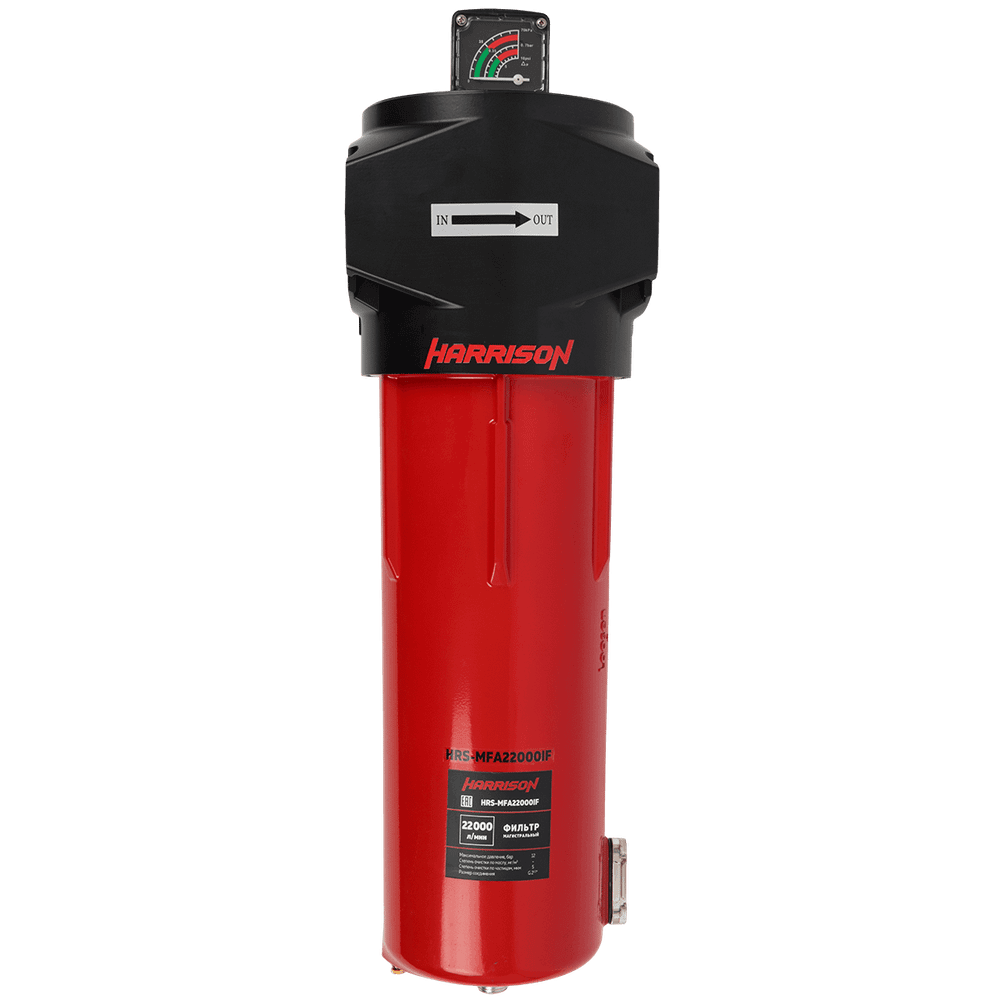 HRS-MFD22000IF Фильтр магистральный 0,01 мкм с дифференциальным манометром, 22000 л/мин, 12 бар, G 2 1/2", остаточное содержание масла: 0,001 мг/м3