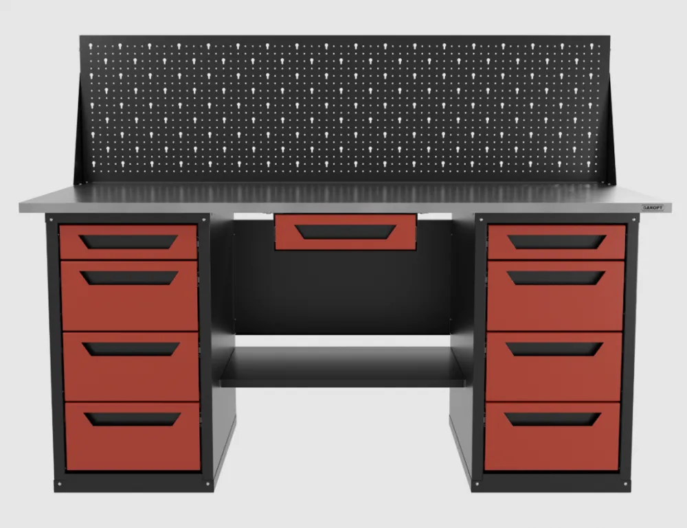 Верстак двухтумбовый 4 ящиков /4 ящиков с экраном и ящиком, красный 1800*700 GAROPT, GT1800Y1Y4Y4PP.red