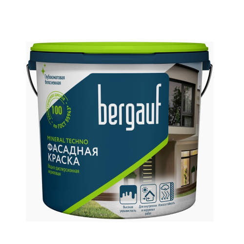 Краска Bergauf Mineral Techno фасадная акриловая глубокоматовая, база А, 9 л, шт