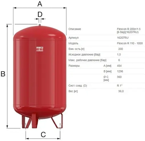 Расширительный бак Flamco Flexcon R 200л 6 бар 16207RU
