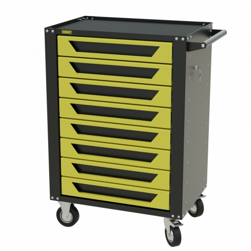 Тележка инструментальная Garopt 8 ящиков ЖЁЛТАЯ, центральный замок, увеличенные колеса, доводчики, GAROPT Серия "High", высота 1040мм