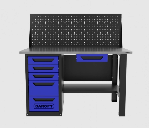 Верстак однотумбовый 5 ящиков с экраном и ящиком, синий 1400*700 Garopt, GT1400STY1Y5PP.blue