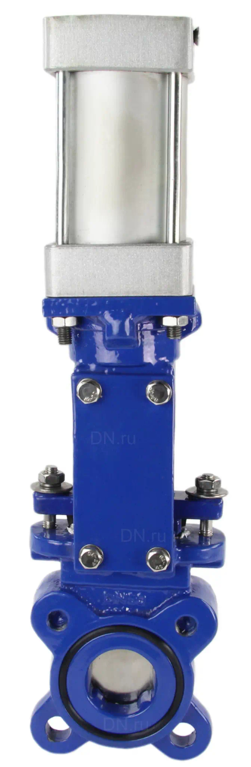 Задвижка шиберная DN.ru GVKR1331E-2W-Fb-2P Ду300 Ру6 двусторонняя, межфланцевая, шпиндель - выдвижной, корпус - чугун GGG40, шибер - нержавеющая сталь 304, уплотнение - EPDM, с пневмоприводом