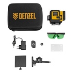 Лазерный уровень мультипризменный DLV-360-3C, 30 м, зеленый луч, Li-Ion 2,4 Aч, кейс// Denzel