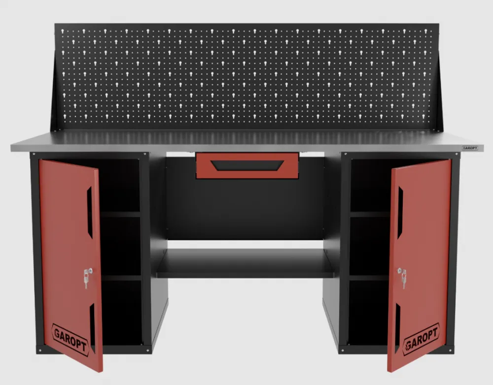 Верстак двухтумбовый с экраном и ящиком, красный 1800*700 Garopt, GT1800DDY1PP.red